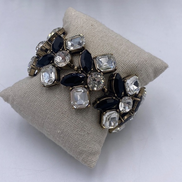J. Crew Black and Clear Rhinestone Bracelet Gold Tone Fashion Statement - Picture 9 of 13